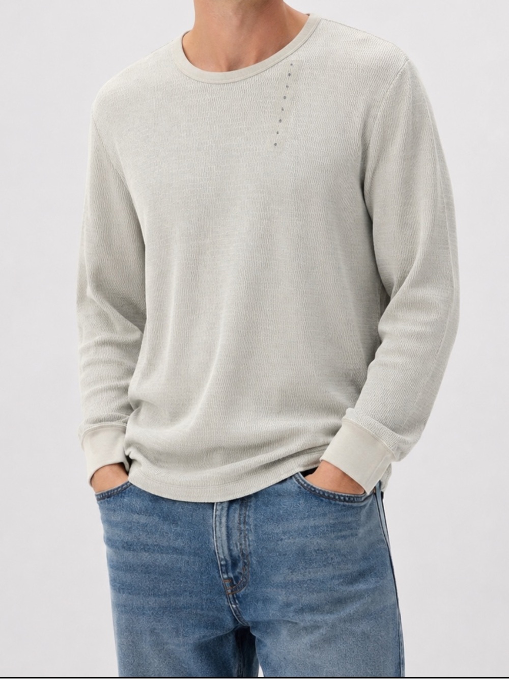 GAP Men's Long-Sleeve Waffle Crew Neck Shirt - Off-White